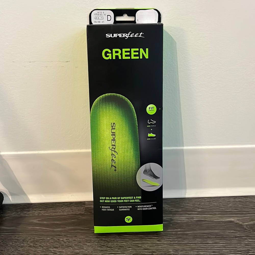 NWB Superfeet Green (High Arch) Insoles, Men: 7.5-9, Women: 8.5-10